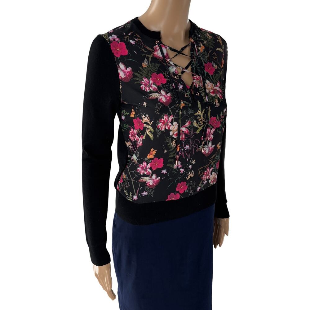 Ted Baker Black Floral Graciiy Lace Up Long Sleeve Sweater - Picture 4 of 9